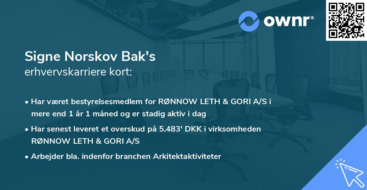 Signe Norskov Bak's erhvervskarriere kort