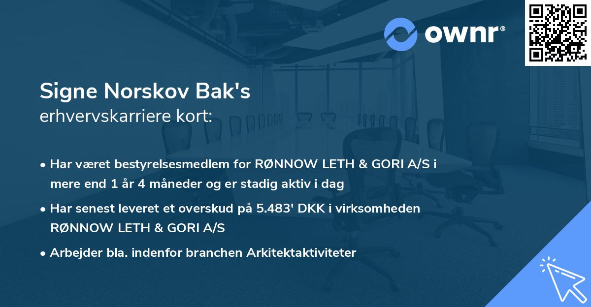 Signe Norskov Bak's erhvervskarriere kort