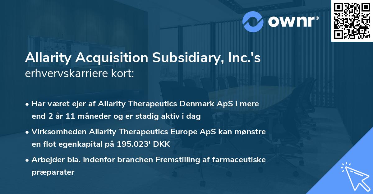 Allarity Acquisition Subsidiary, Inc.'s erhvervskarriere kort