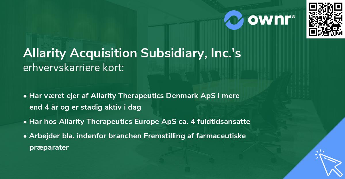 Allarity Acquisition Subsidiary, Inc.'s erhvervskarriere kort