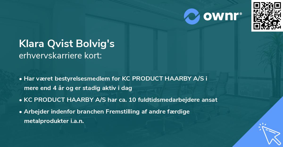 Klara Qvist Bolvig's erhvervskarriere kort