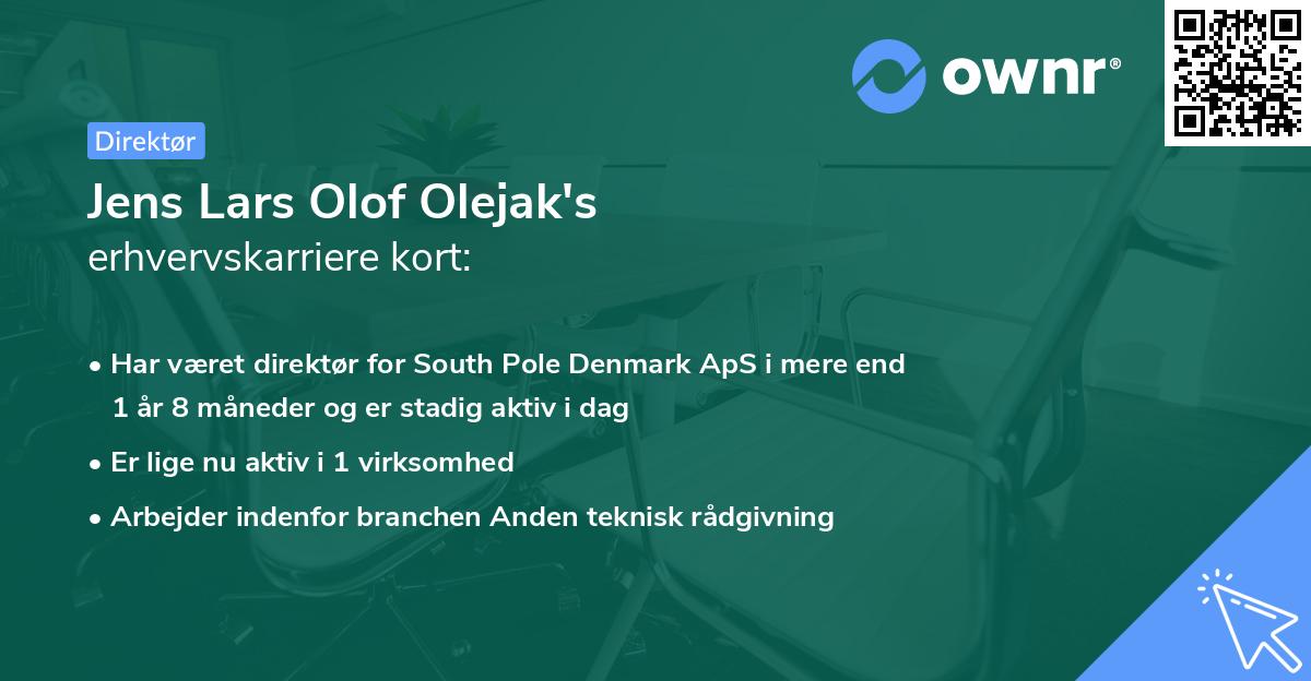 Jens Lars Olof Olejak's erhvervskarriere kort