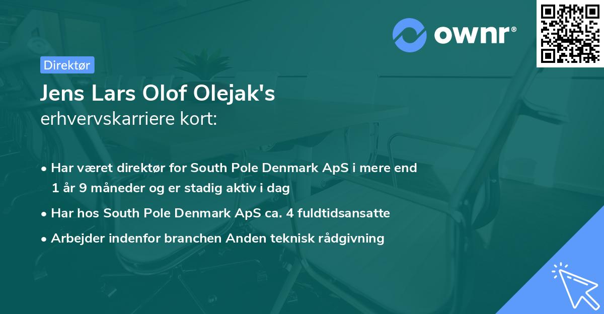 Jens Lars Olof Olejak's erhvervskarriere kort