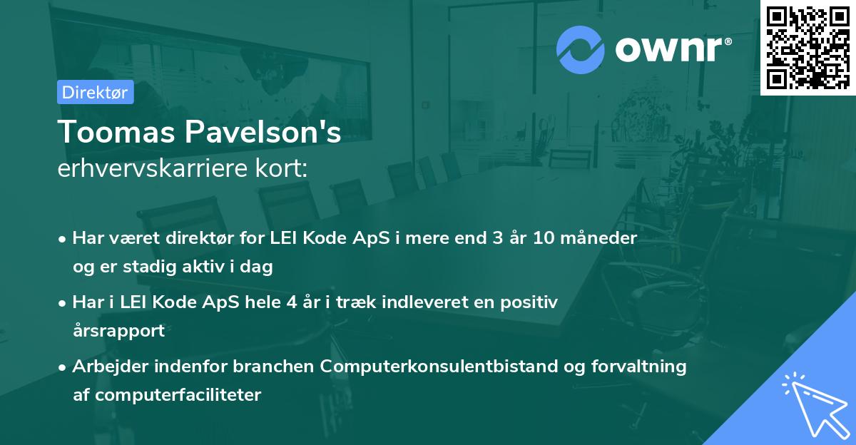 Toomas Pavelson's erhvervskarriere kort