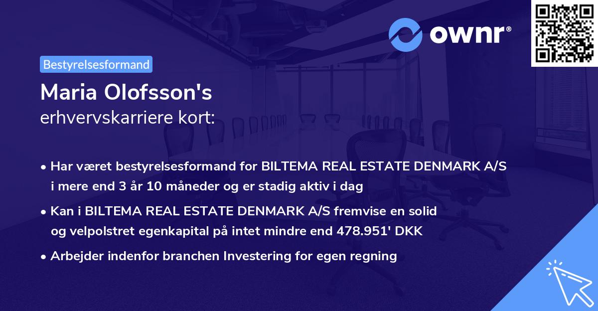 Maria Olofsson's erhvervskarriere kort