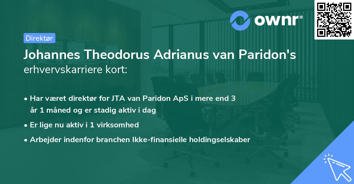Johannes Theodorus Adrianus van Paridon's erhvervskarriere kort