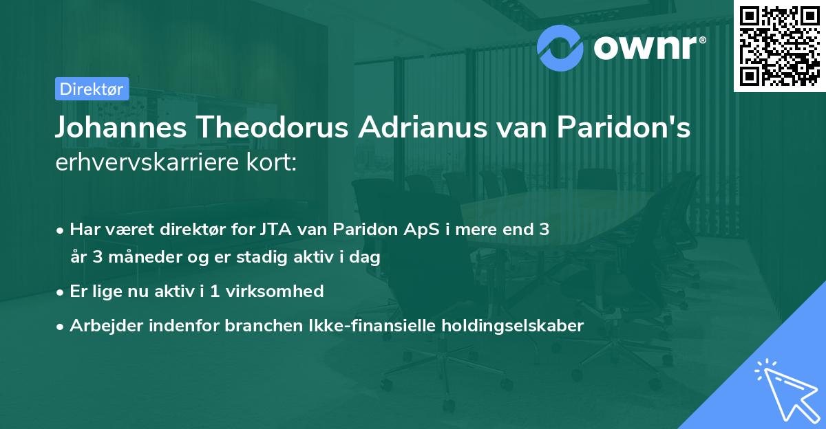 Johannes Theodorus Adrianus van Paridon's erhvervskarriere kort