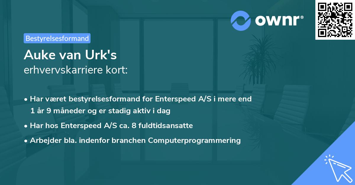 Auke van Urk's erhvervskarriere kort