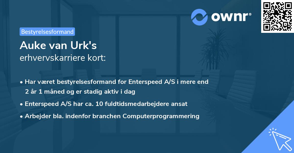 Auke van Urk's erhvervskarriere kort