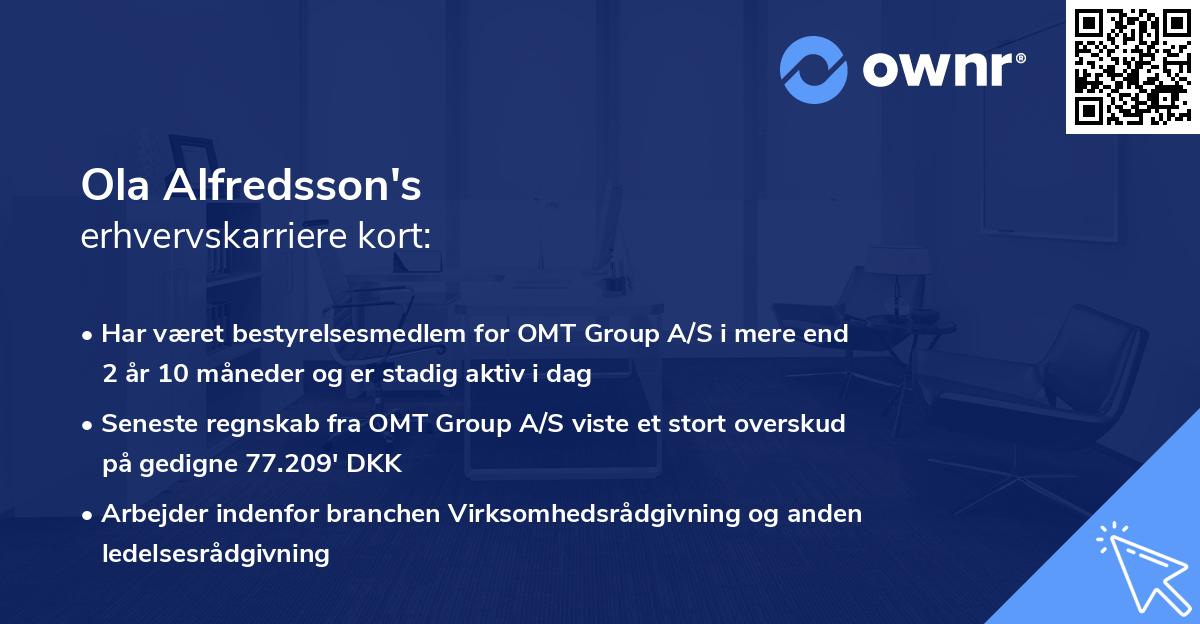Ola Alfredsson's erhvervskarriere kort