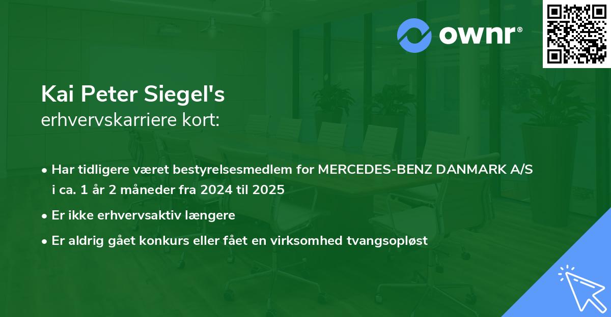 Kai Peter Siegel's erhvervskarriere kort