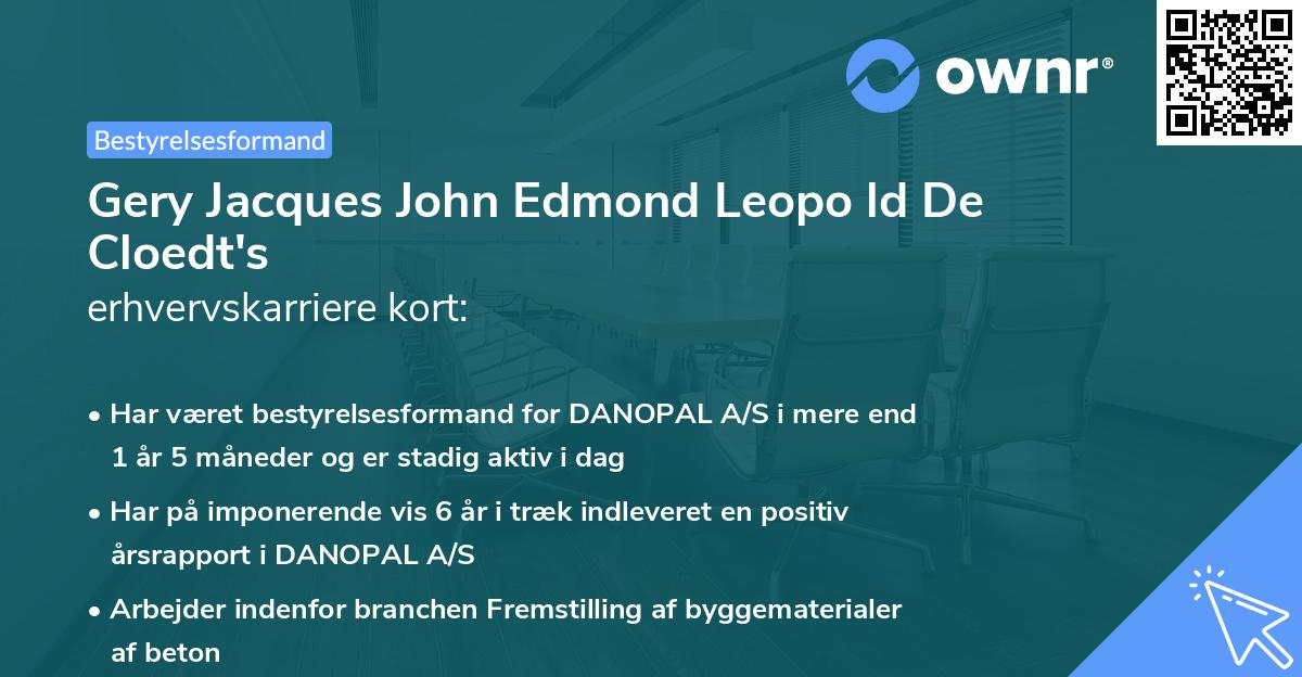 Gery Jacques John Edmond Leopo ld De Cloedt's erhvervskarriere kort