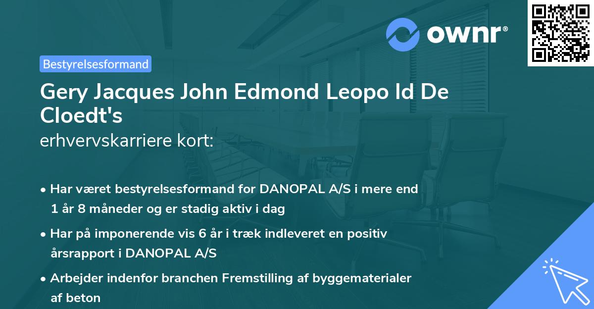 Gery Jacques John Edmond Leopo ld De Cloedt's erhvervskarriere kort