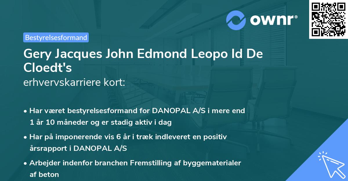 Gery Jacques John Edmond Leopo ld De Cloedt's erhvervskarriere kort