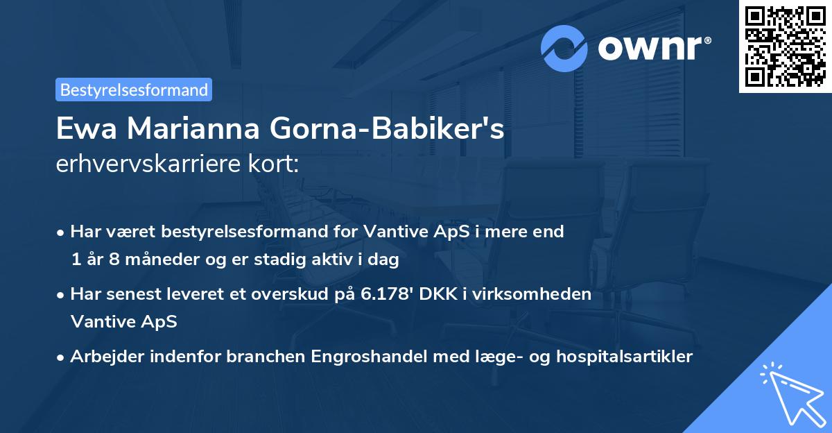Ewa Marianna Gorna-Babiker's erhvervskarriere kort