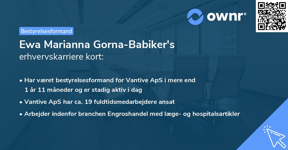 Ewa Marianna Gorna-Babiker's erhvervskarriere kort