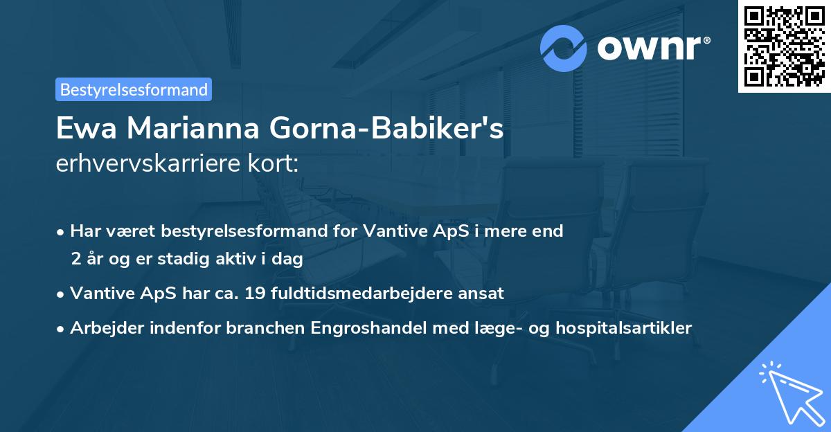 Ewa Marianna Gorna-Babiker's erhvervskarriere kort