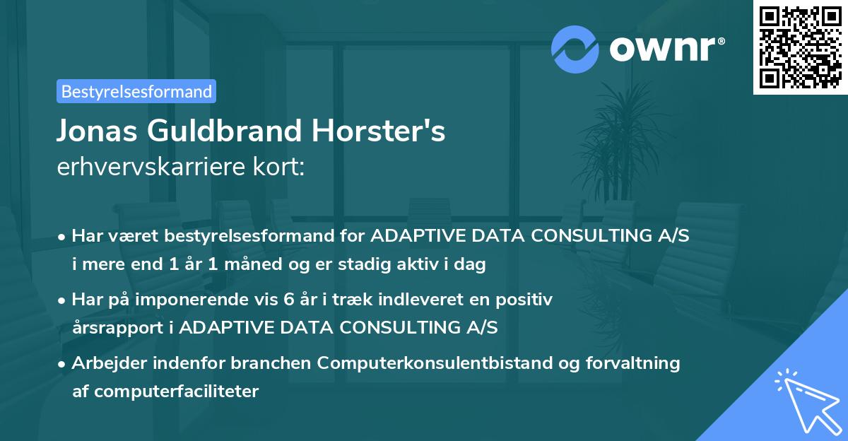 Jonas Guldbrand Horster's erhvervskarriere kort