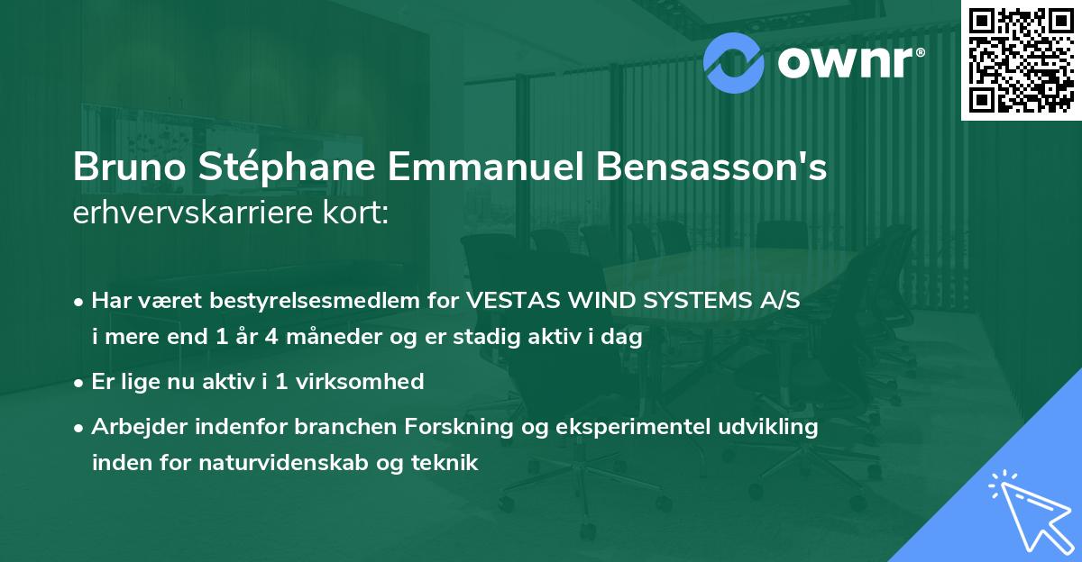 Bruno Stéphane Emmanuel Bensasson's erhvervskarriere kort