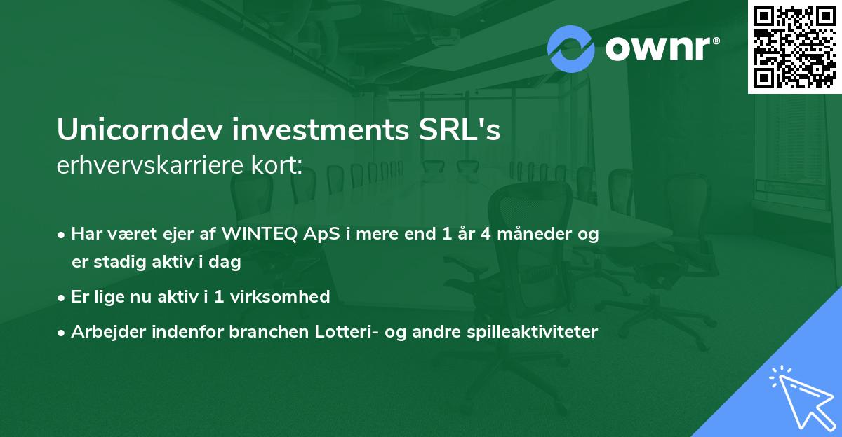 Unicorndev investments SRL's erhvervskarriere kort