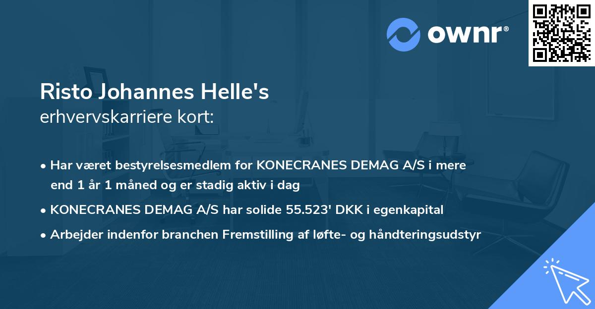 Risto Johannes Helle's erhvervskarriere kort
