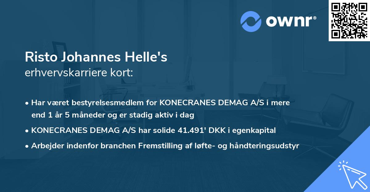 Risto Johannes Helle's erhvervskarriere kort