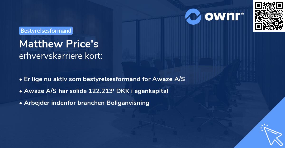 Matthew Price's erhvervskarriere kort