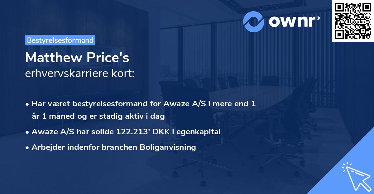 Matthew Price's erhvervskarriere kort