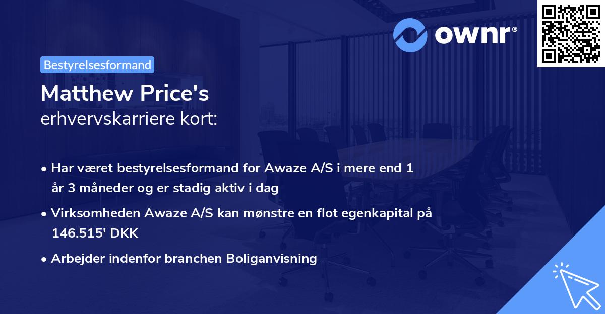 Matthew Price's erhvervskarriere kort