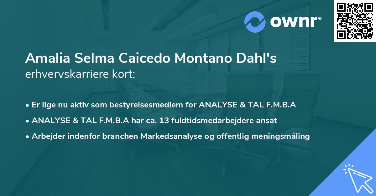 Amalia Selma Caicedo Montano Dahl's erhvervskarriere kort
