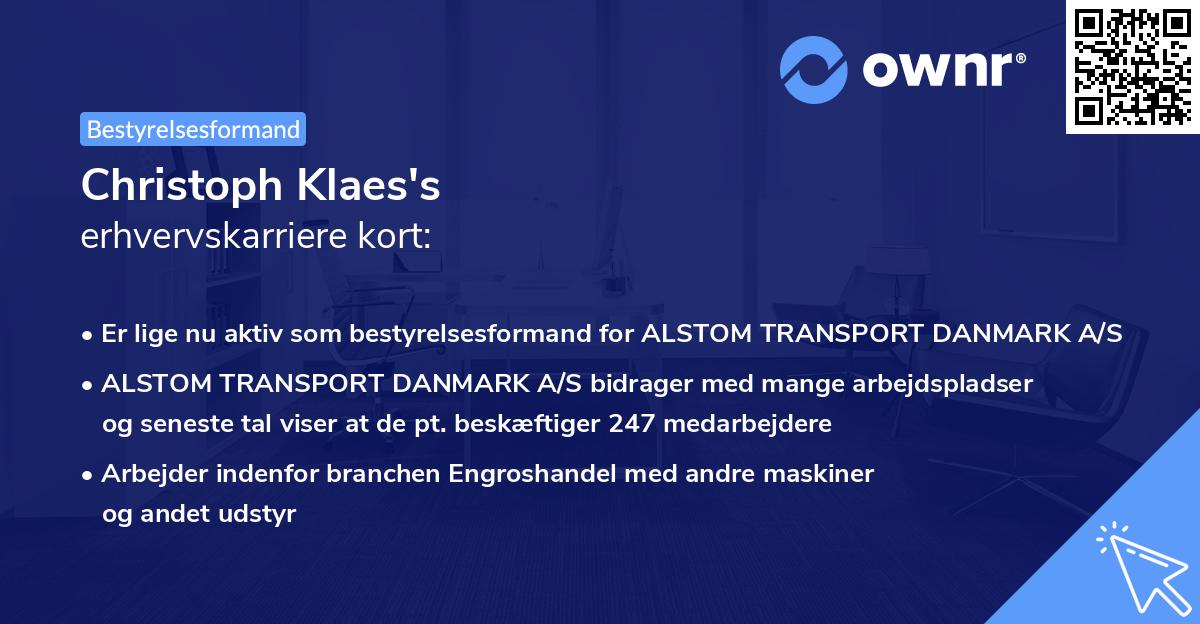 Christoph Klaes's erhvervskarriere kort