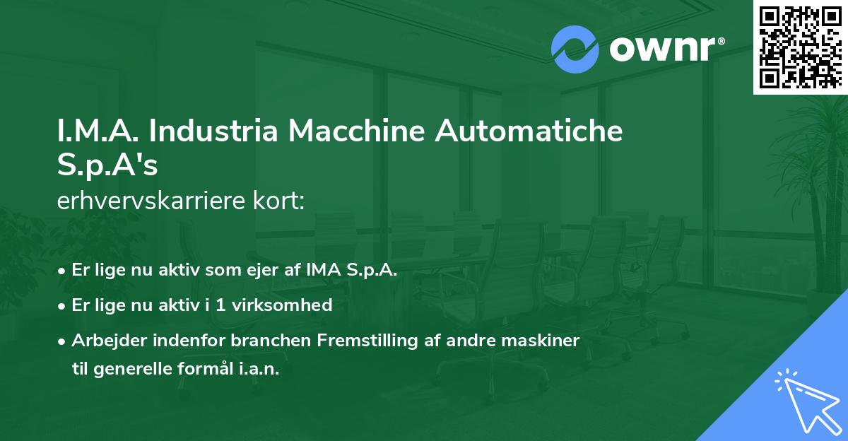 I.M.A. Industria Macchine Automatiche S.p.A's erhvervskarriere kort
