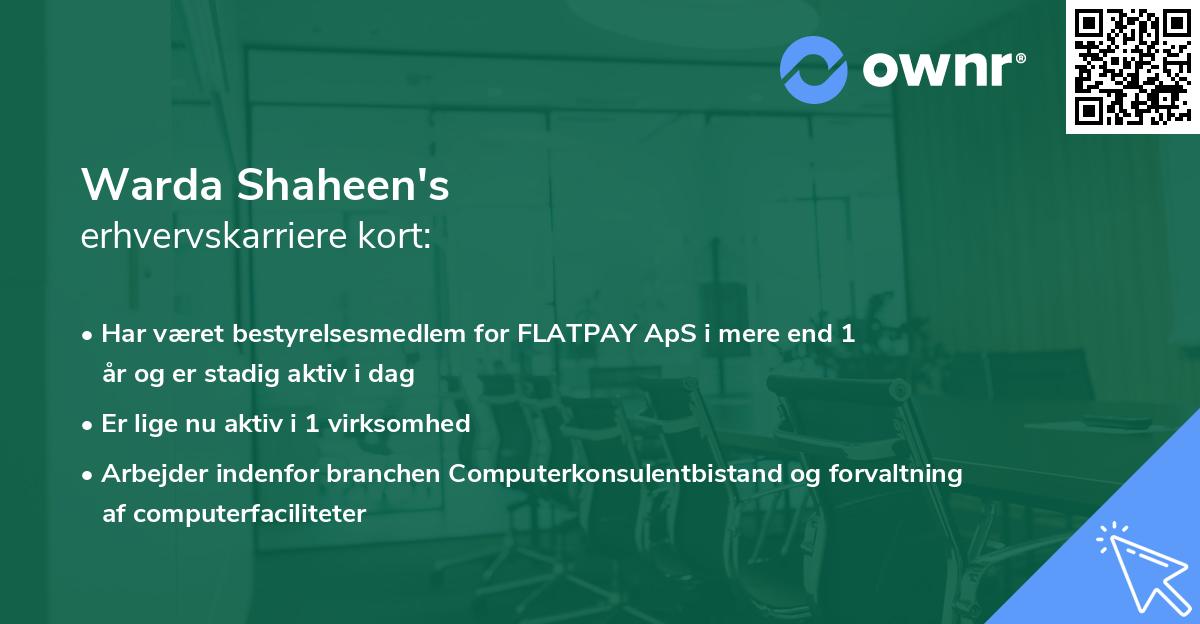 Warda Shaheen's erhvervskarriere kort