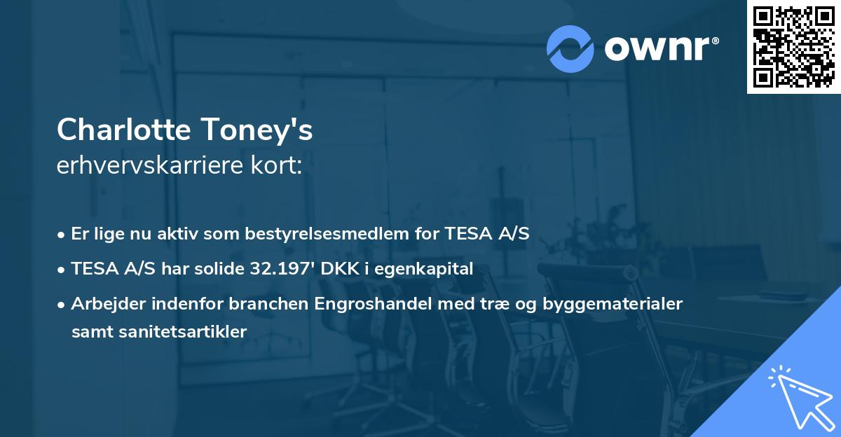 Charlotte Toney's erhvervskarriere kort