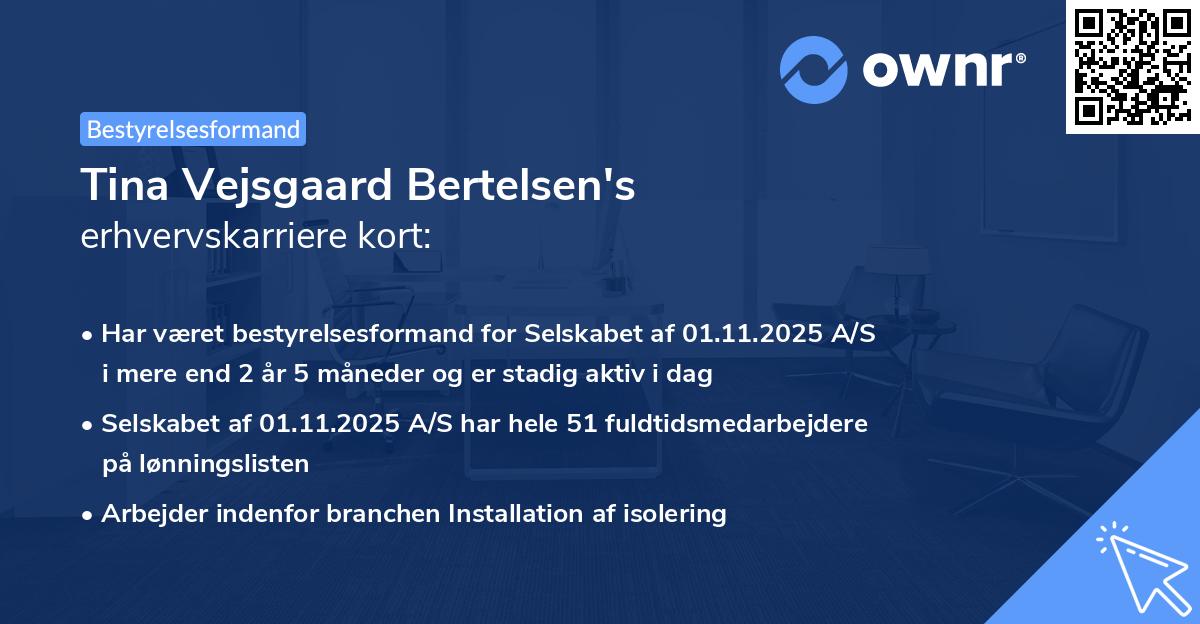 Tina Vejsgaard Bertelsen's erhvervskarriere kort