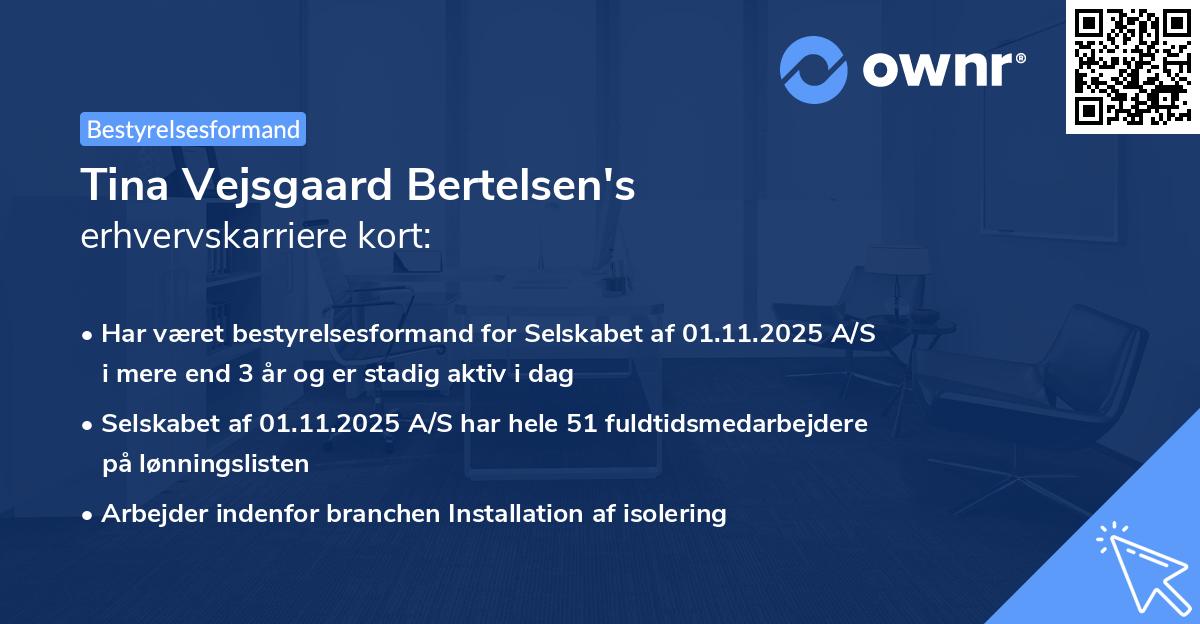 Tina Vejsgaard Bertelsen's erhvervskarriere kort