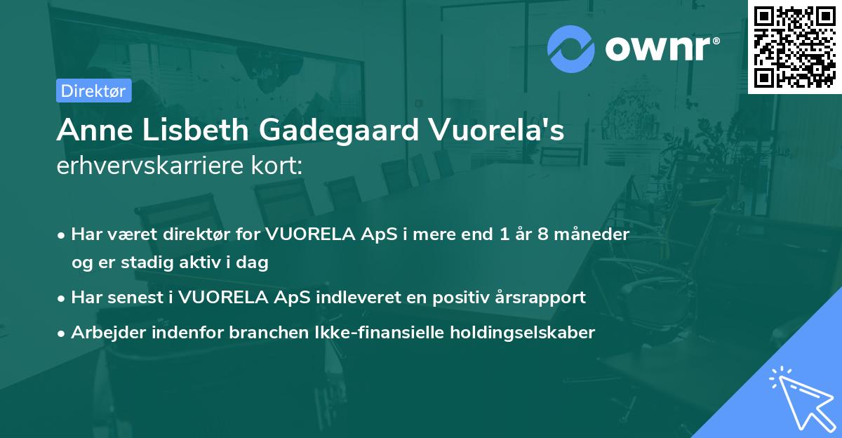 Anne Lisbeth Gadegaard Vuorela's erhvervskarriere kort