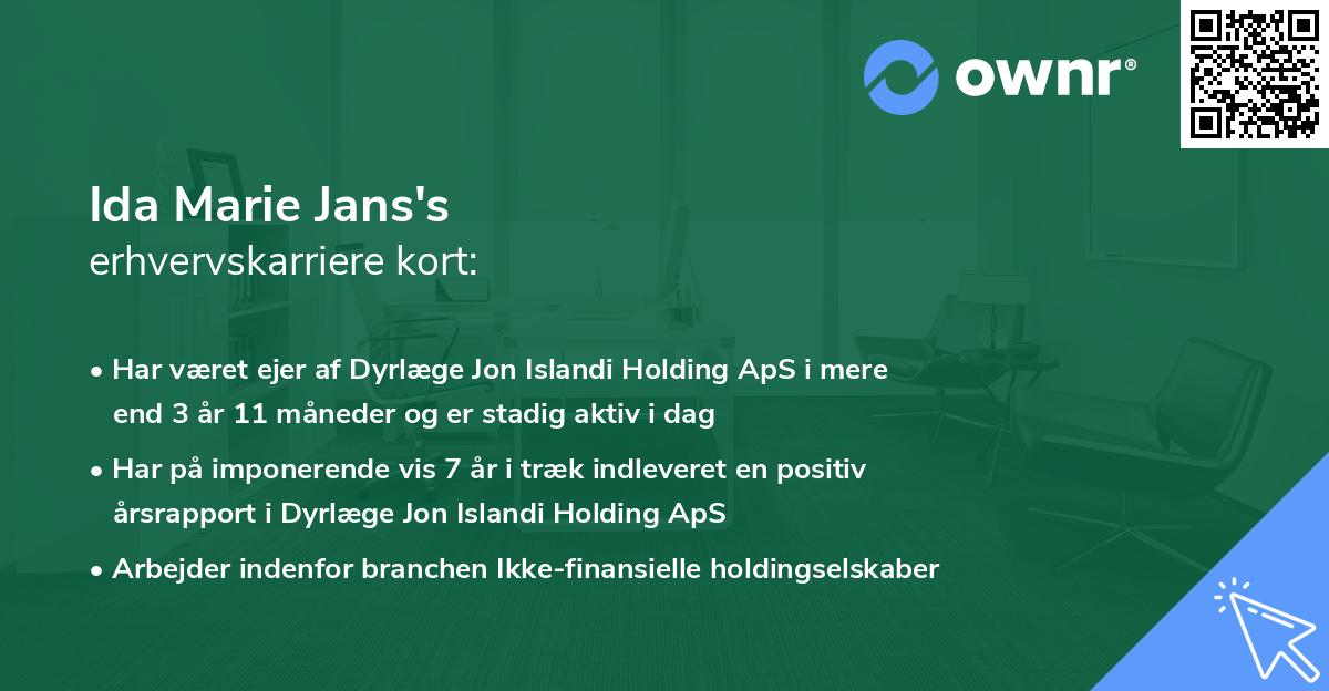 Ida Marie Jans's erhvervskarriere kort