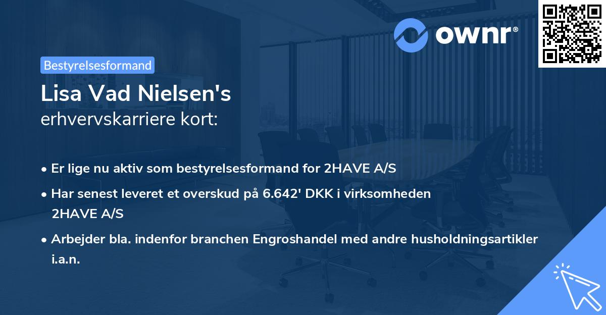 Lisa Vad Nielsen's erhvervskarriere kort