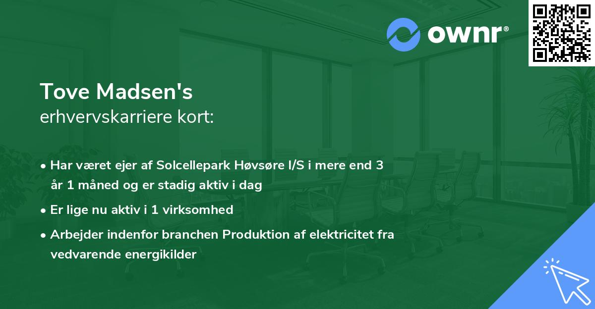 Tove Madsen's erhvervskarriere kort