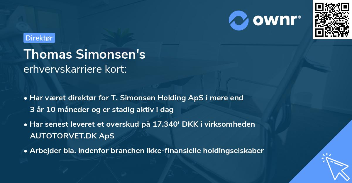 Thomas Simonsen's erhvervskarriere kort