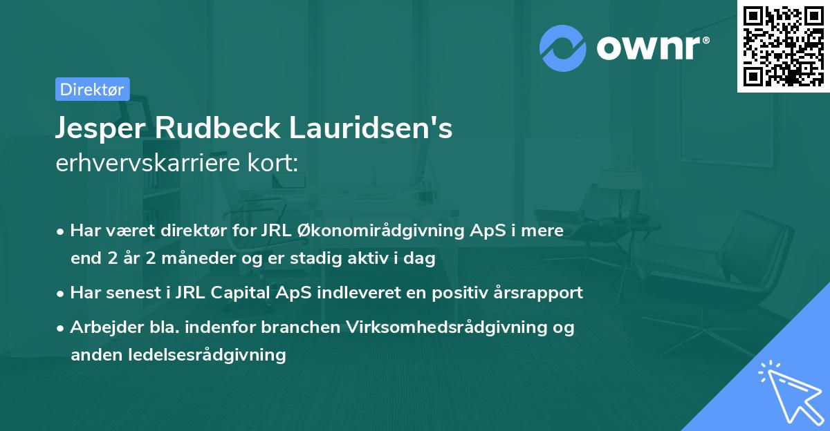 Jesper Rudbeck Lauridsen's erhvervskarriere kort