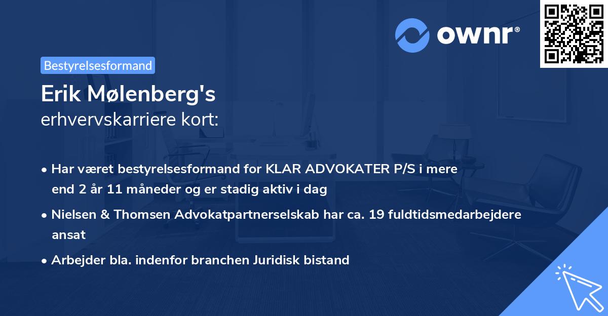 Erik Mølenberg's erhvervskarriere kort