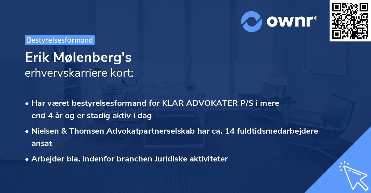 Erik Mølenberg's erhvervskarriere kort