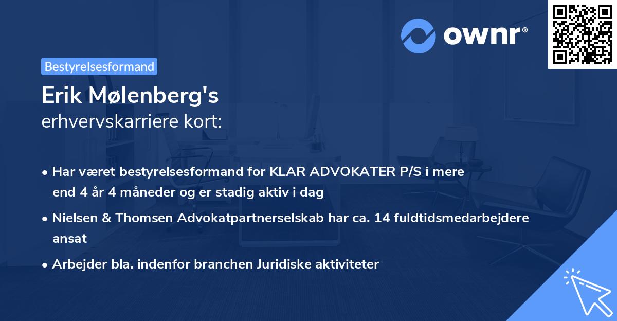 Erik Mølenberg's erhvervskarriere kort