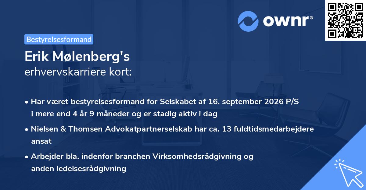 Erik Mølenberg's erhvervskarriere kort