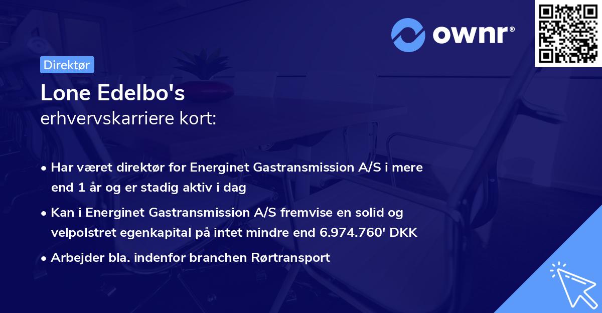Lone Edelbo's erhvervskarriere kort