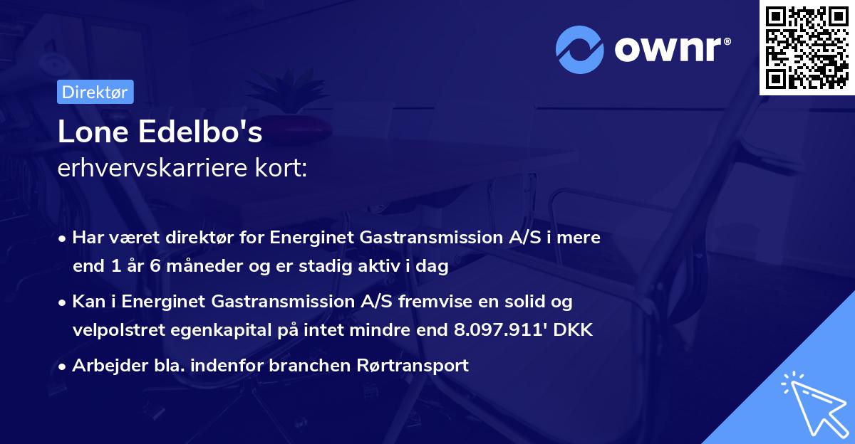 Lone Edelbo's erhvervskarriere kort