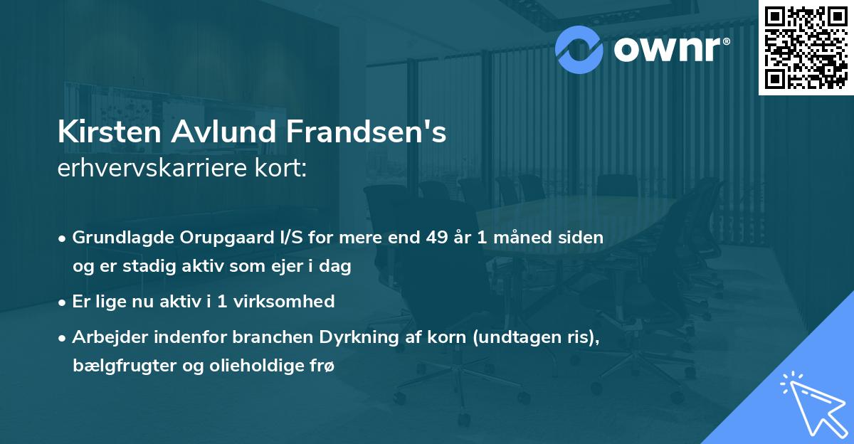 Kirsten Avlund Frandsen's erhvervskarriere kort