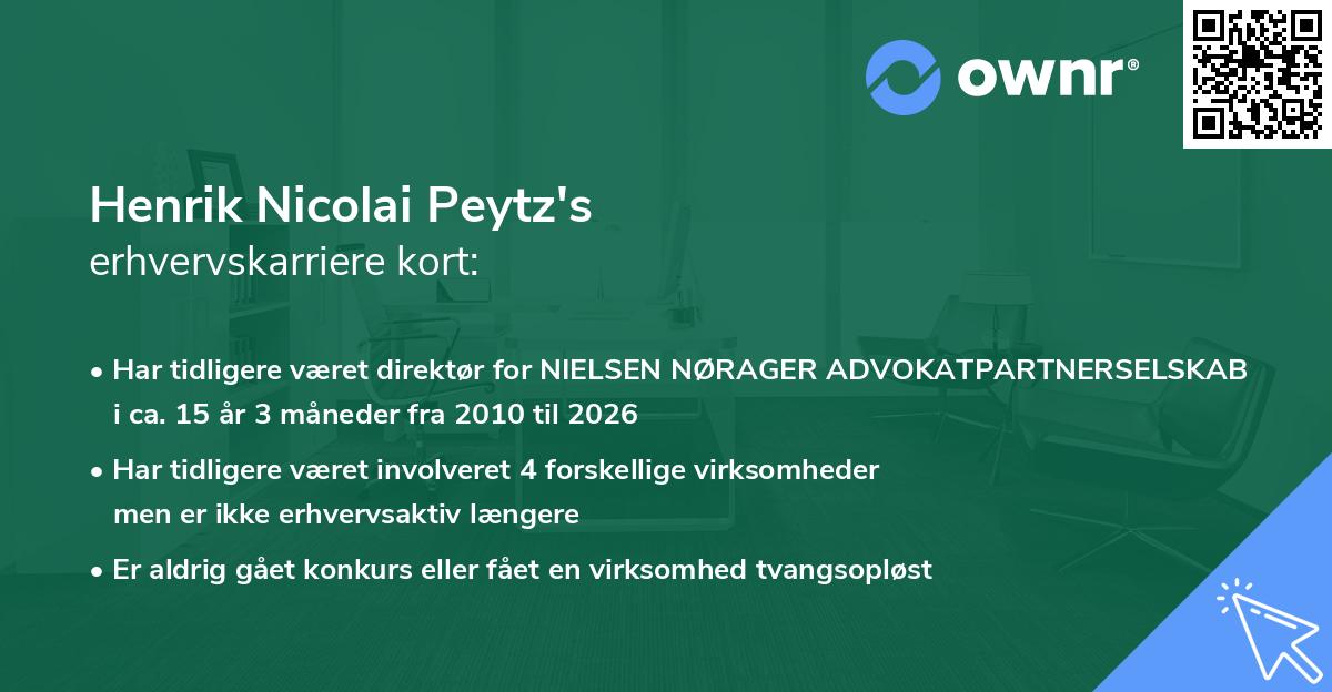 Henrik Nicolai Peytz's erhvervskarriere kort